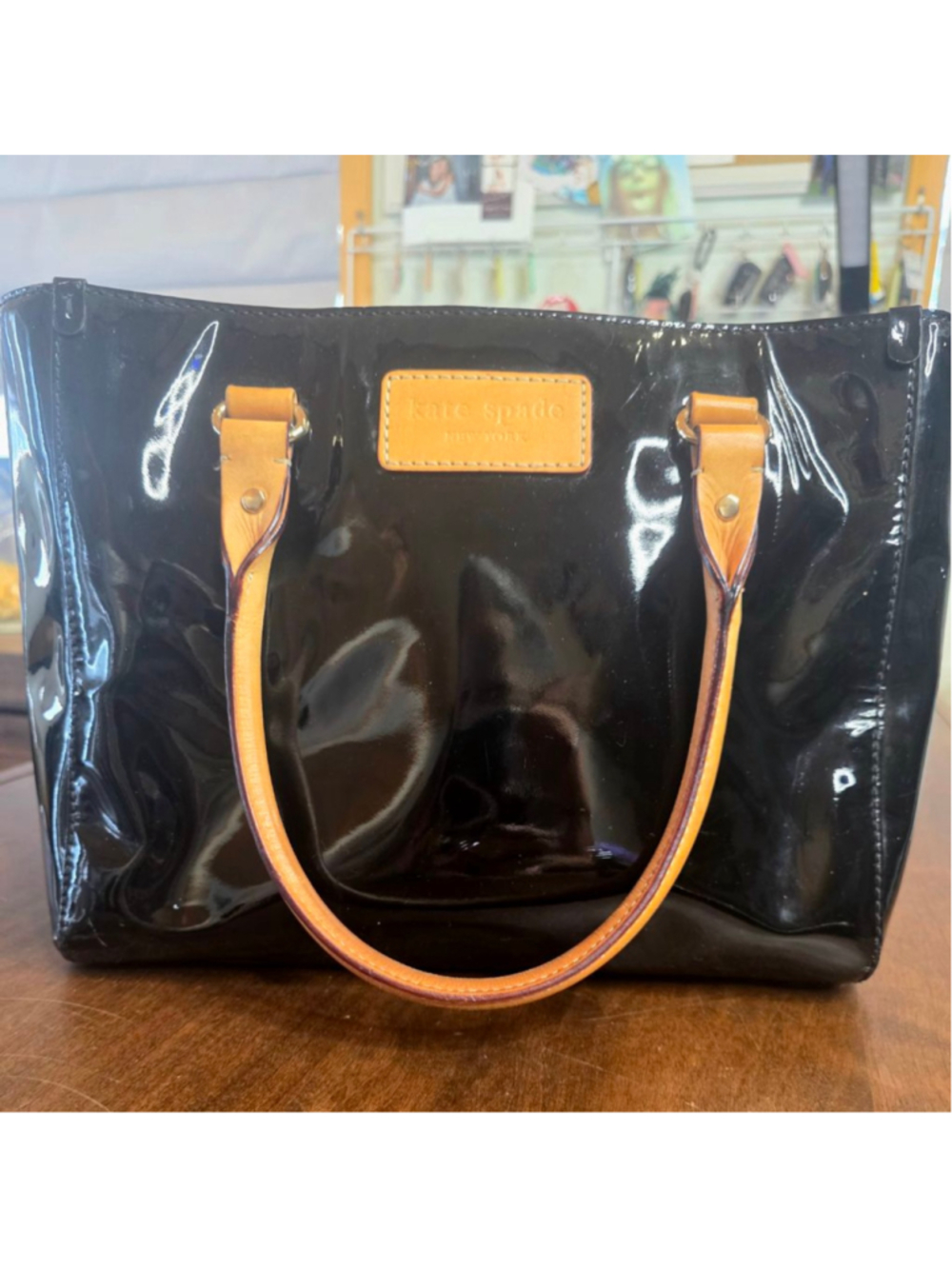 Women's Kate Spade Black Patent Leather Tote Bag & Wallet Set, One Size - Picture 2 of 16